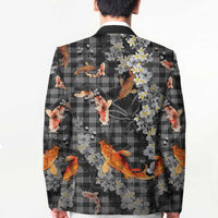 Black Palaka Hawaiian And Japanese Blazer Sakura Lei With Koi Fish - Polynesian Pride