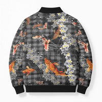 Black Palaka Hawaiian And Japanese Bomber Puffer Jacket Sakura Lei With Koi Fish - Polynesian Pride
