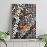 Black Palaka Hawaiian And Japanese Canvas Wall Art Sakura Lei With Koi Fish - Polynesian Pride