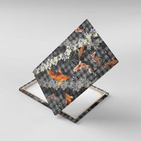 Black Palaka Hawaiian And Japanese Canvas Wall Art Sakura Lei With Koi Fish - Polynesian Pride