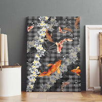 Black Palaka Hawaiian And Japanese Canvas Wall Art Sakura Lei With Koi Fish - Polynesian Pride
