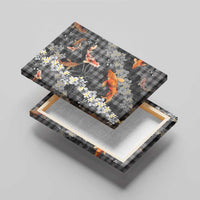 Black Palaka Hawaiian And Japanese Canvas Wall Art Sakura Lei With Koi Fish - Polynesian Pride