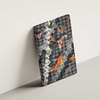 Black Palaka Hawaiian And Japanese Canvas Wall Art Sakura Lei With Koi Fish - Polynesian Pride