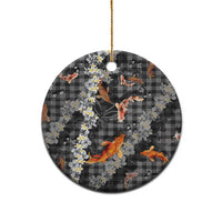 Black Palaka Hawaiian And Japanese Ceramic Ornament Sakura Lei With Koi Fish - Polynesian Pride