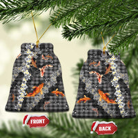 Black Palaka Hawaiian And Japanese Ceramic Ornament Sakura Lei With Koi Fish - Polynesian Pride