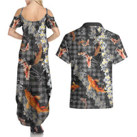 Black Palaka Hawaiian And Japanese Couples Matching Summer Maxi Dress and Hawaiian Shirt Sakura Lei With Koi Fish DT05 - Polynesian Pride