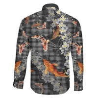 Black Palaka Hawaiian And Japanese Family Matching Long Sleeve Bodycon Dress and Hawaiian Shirt Sakura Lei With Koi Fish DT05 - Polynesian Pride