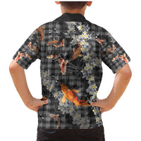 Black Palaka Hawaiian And Japanese Family Matching Mermaid Dress and Hawaiian Shirt Sakura Lei With Koi Fish - Polynesian Pride