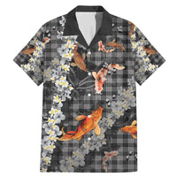 Black Palaka Hawaiian And Japanese Family Matching Mermaid Dress and Hawaiian Shirt Sakura Lei With Koi Fish DT05 Dad's Shirt - Short Sleeve Black - Polynesian Pride