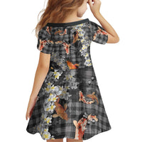 Black Palaka Hawaiian And Japanese Family Matching Off The Shoulder Long Sleeve Dress and Hawaiian Shirt Sakura Lei With Koi Fish DT05 - Polynesian Pride