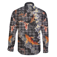 Black Palaka Hawaiian And Japanese Family Matching Off Shoulder Maxi Dress and Hawaiian Shirt Sakura Lei With Koi Fish DT05 - Polynesian Pride