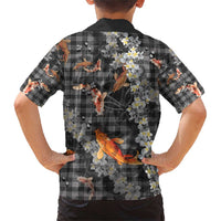 Black Palaka Hawaiian And Japanese Family Matching Short Sleeve Bodycon Dress and Hawaiian Shirt Sakura Lei With Koi Fish DT05 - Polynesian Pride