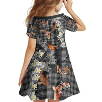 Black Palaka Hawaiian And Japanese Family Matching Short Sleeve Bodycon Dress and Hawaiian Shirt Sakura Lei With Koi Fish - Polynesian Pride