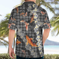Black Palaka Hawaiian And Japanese Hawaiian Shirt Sakura Lei With Koi Fish - Polynesian Pride