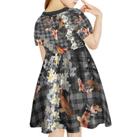 Black Palaka Hawaiian And Japanese Kid Short Sleeve Dress Sakura Lei With Koi Fish - Polynesian Pride