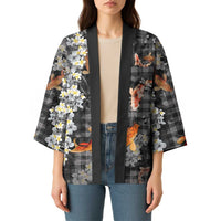 Black Palaka Hawaiian And Japanese Kimono Sakura Lei With Koi Fish - Polynesian Pride