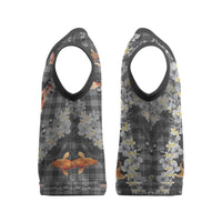 Black Palaka Hawaiian And Japanese Christmas Knitted V-Neck Vest Sakura Lei With Koi Fish - Polynesian Pride