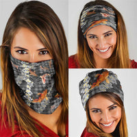 Black Palaka Hawaiian And Japanese Neck Gaiter Sakura Lei With Koi Fish - Polynesian Pride