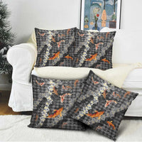 Black Palaka Hawaiian And Japanese Pillow Cover Sakura Lei With Koi Fish - Polynesian Pride