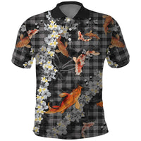 Black Palaka Hawaiian And Japanese Polo Shirt Sakura Lei With Koi Fish - Polynesian Pride