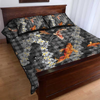 Black Palaka Hawaiian And Japanese Quilt Bed Set Sakura Lei With Koi Fish - Polynesian Pride