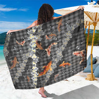 Black Palaka Hawaiian And Japanese Sarong Sakura Lei With Koi Fish - Polynesian Pride