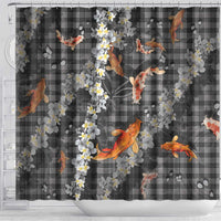 Black Palaka Hawaiian And Japanese Shower Curtain Sakura Lei With Koi Fish - Polynesian Pride