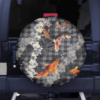 Black Palaka Hawaiian And Japanese Spare Tire Cover Sakura Lei With Koi Fish - Polynesian Pride