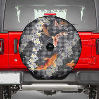 Black Palaka Hawaiian And Japanese Spare Tire Cover Sakura Lei With Koi Fish - Polynesian Pride