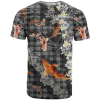 Black Palaka Hawaiian And Japanese T Shirt Sakura Lei With Koi Fish - Polynesian Pride