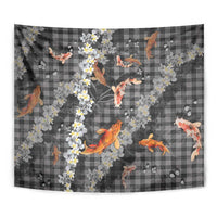 Black Palaka Hawaiian And Japanese Tapestry Sakura Lei With Koi Fish - Polynesian Pride