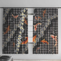 Black Palaka Hawaiian And Japanese Window Curtain Sakura Lei With Koi Fish - Polynesian Pride