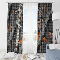 Black Palaka Hawaiian And Japanese Window Curtain Sakura Lei With Koi Fish - Polynesian Pride