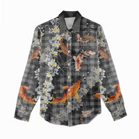 Black Palaka Hawaiian And Japanese Women Casual Shirt Sakura Lei With Koi Fish - Polynesian Pride