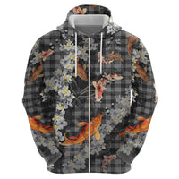 Black Palaka Hawaiian And Japanese Zip Hoodie Sakura Lei With Koi Fish - Polynesian Pride