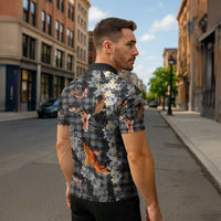 Black Palaka Hawaiian And Japanese Zipper Polo Shirt Sakura Lei With Koi Fish - Polynesian Pride