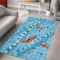 Blue Palaka Hawaiian And Japanese Area Rug Sakura Lei With Koi Fish - Polynesian Pride