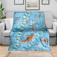 Blue Palaka Hawaiian And Japanese Blanket Sakura Lei With Koi Fish - Polynesian Pride