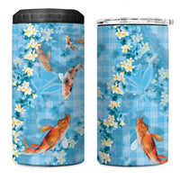 Blue Palaka Hawaiian And Japanese 4 in 1 Can Cooler Tumbler Sakura Lei With Koi Fish DT05 One Size: 16 oz Blue - Polynesian Pride