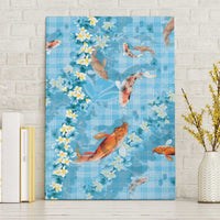 Blue Palaka Hawaiian And Japanese Canvas Wall Art Sakura Lei With Koi Fish - Polynesian Pride