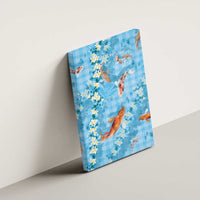 Blue Palaka Hawaiian And Japanese Canvas Wall Art Sakura Lei With Koi Fish - Polynesian Pride