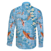 Blue Palaka Hawaiian And Japanese Family Matching Summer Maxi Dress and Hawaiian Shirt Sakura Lei With Koi Fish - Polynesian Pride