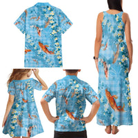 Blue Palaka Hawaiian And Japanese Family Matching Tank Maxi Dress and Hawaiian Shirt Sakura Lei With Koi Fish DT05 - Polynesian Pride