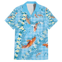 Blue Palaka Hawaiian And Japanese Family Matching Tank Maxi Dress and Hawaiian Shirt Sakura Lei With Koi Fish DT05 Dad's Shirt - Short Sleeve Blue - Polynesian Pride