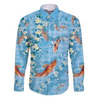 Blue Palaka Hawaiian And Japanese Family Matching Tank Maxi Dress and Hawaiian Shirt Sakura Lei With Koi Fish DT05 Dad's Shirt - Long Sleeve Blue - Polynesian Pride