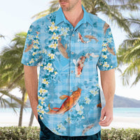 Blue Palaka Hawaiian And Japanese Hawaiian Shirt Sakura Lei With Koi Fish - Polynesian Pride