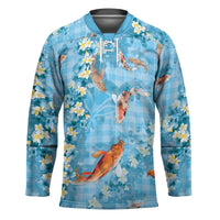 Blue Palaka Hawaiian And Japanese Hockey Jersey Sakura Lei With Koi Fish - Polynesian Pride