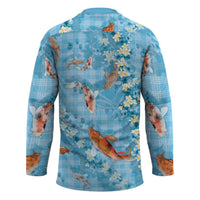 Blue Palaka Hawaiian And Japanese Hockey Jersey Sakura Lei With Koi Fish - Polynesian Pride