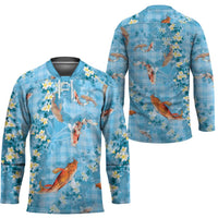 Blue Palaka Hawaiian And Japanese Hockey Jersey Sakura Lei With Koi Fish - Polynesian Pride