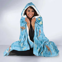 Blue Palaka Hawaiian And Japanese Hooded Blanket Sakura Lei With Koi Fish - Polynesian Pride